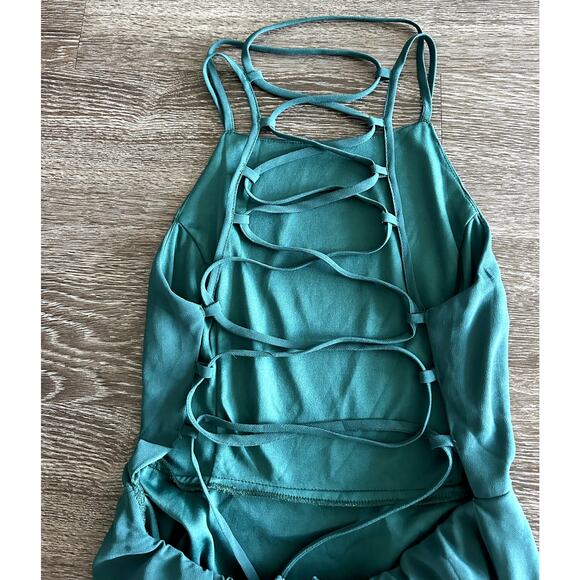 Lulus Strappy To Be Here Forest Green Lace-Up Maxi Dress Size Medium Formal Gown - Picture 14 of 16